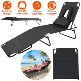 Folding Beach Lounge Chair Face Down Tanning Chaise Sunbathing Recliner 265LBS Max Load with 5-Angle Backrest 3 Removable Pillows for Beach Pool
