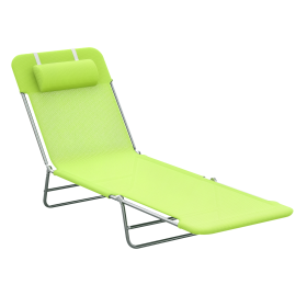 Outsunny Folding Chaise Lounge Chair, Green, Portable, 6-Level Adjustable Back, Pillow Included, Ideal for Patio, Garden, Beach