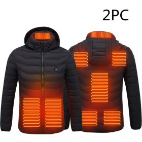 Men's Intelligent 8-zone Heating Stand Collar Hooded Lightweight Heating Insulation Jacket (Option: 2PC Black Zone8-S)