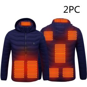 Men's Intelligent 8-zone Heating Stand Collar Hooded Lightweight Heating Insulation Jacket (Option: 2PC Blue Zone8-M)