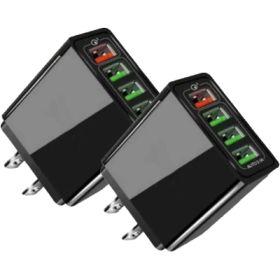 Illuminated 4USB Mobile Phone Charger 3A Charging Head (Option: Black 2PCS-US)