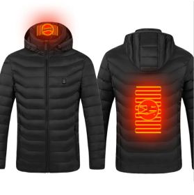 New Heated Jacket Coat USB Electric Jacket Cotton Coat Heater Thermal Clothing Heating Vest Men's Clothes Winter (Option: Black Zone2-2XL)