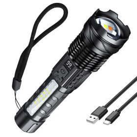 Rechargeable LED Flashlight Tactical Torch Police Super Bright Work Light Camping Lamp 3 Lighting Modes  USB Charging (Color: Black)