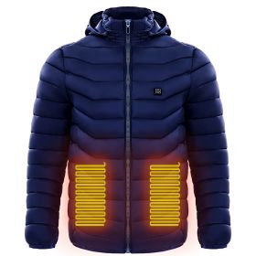 Men Heated Puffer Jacket Electric Heating Coat Insulated Hood Windbreaker 9Heat Zones (Option: Blue-4xl)