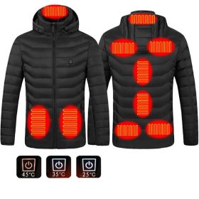Men Heated Puffer Jacket Electric Heating Coat Insulated Hood Windbreaker 9Heat Zones (Option: Black Zone9-S)